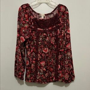 Girls' Burgundy Floral Crochet Yoke Tunic Top